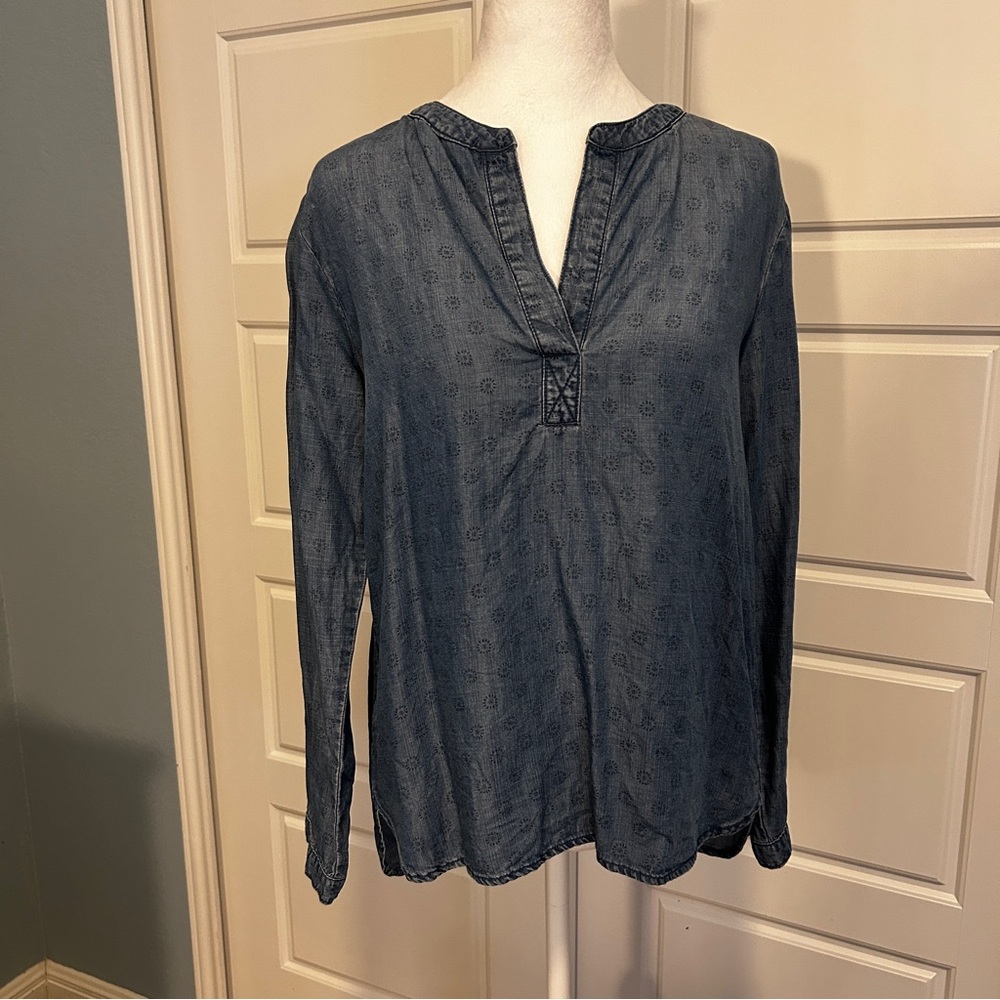 ANTHROPOLOGIE Cloth & Stone Denim Tencel Blue Denim Tunic Blouse Size S